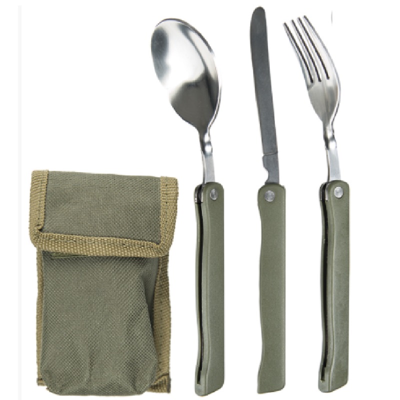 Posate pieghevoli forchetta coltello cucchiaio acciaio+custodia - Mangiare  - Divisa Militare