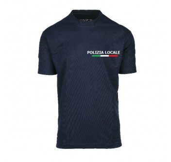T-shirt tattica polizia locale materiale tecnico no stiro con velcro al braccio blu Divisa Militare