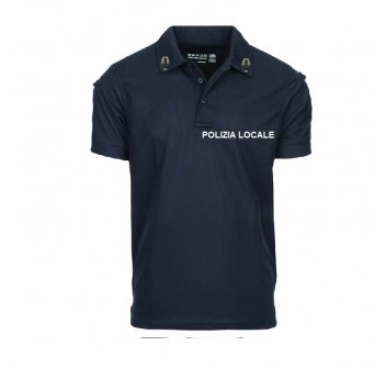Polo tattica polizia locale Emilia Romagna materiale tecnico no stiro con velcro al braccio e portapenna blu Divisa Militare