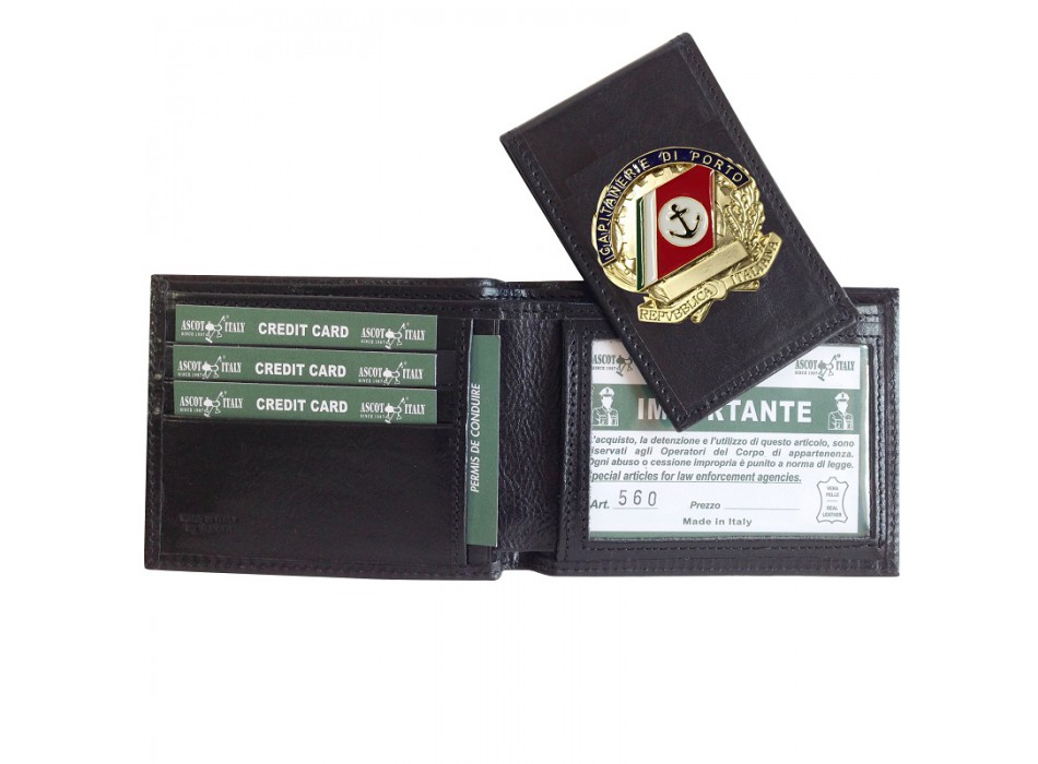 Portafogli classico per placca Guardia Costiera Ascot vera pelle 260cp Divisa Militare