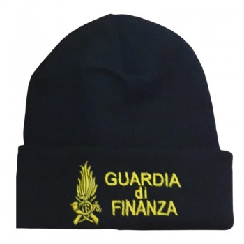 Berretto GDF Guardia di Finanza + fiamma nero tipo lana Divisa Militare