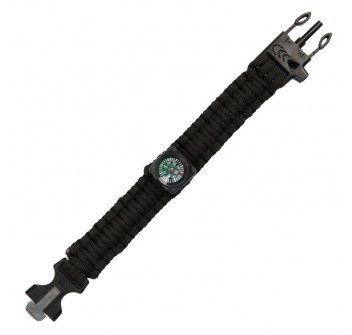 Bracciale Paracord bushcraft nero con bussola acciarino fischietto Divisa Militare