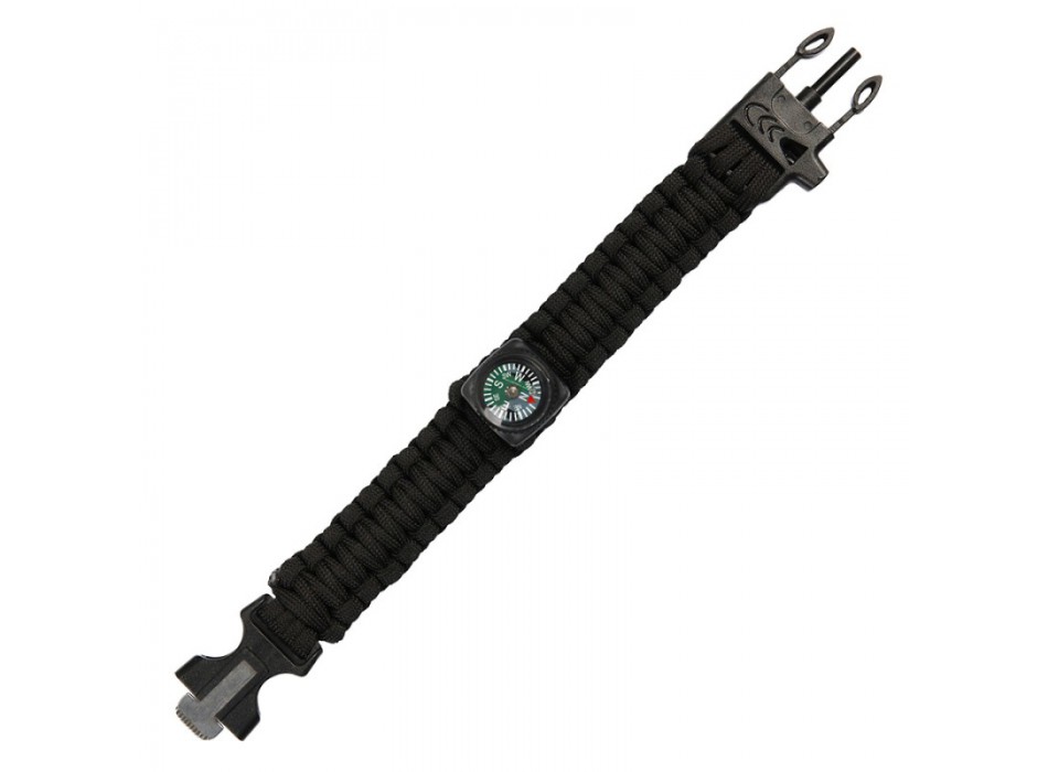 Bracciale Paracord bushcraft nero con bussola acciarino fischietto Divisa Militare