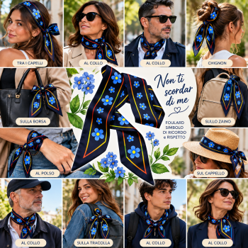 Foulard + Spilla metallo Commemorativo Myosotis Non Ti Scordar di Me – Caduti per la Patria – 100 x 5 cm Divisa Militare