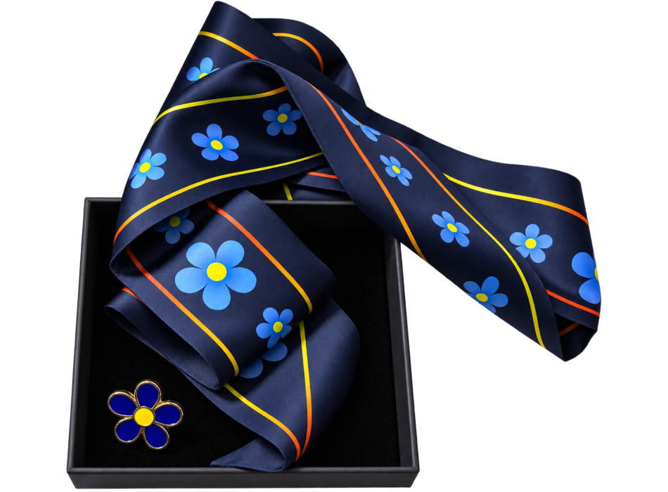 Foulard + Spilla metallo Commemorativo Myosotis Non Ti Scordar di Me – Caduti per la Patria – 100 x 5 cm Divisa Militare