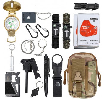 Kit sopravvivenza 21 pezzi in borsa tattica Divisa Militare