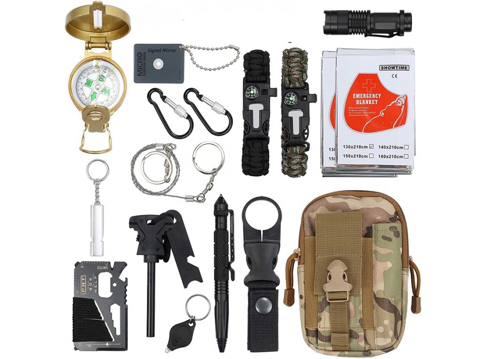 Kit sopravvivenza 21 pezzi in borsa tattica Divisa Militare