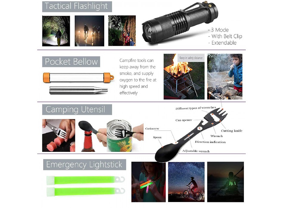 Kit sopravvivenza e primo soccorso 101 pezzi con borsello Divisa Militare