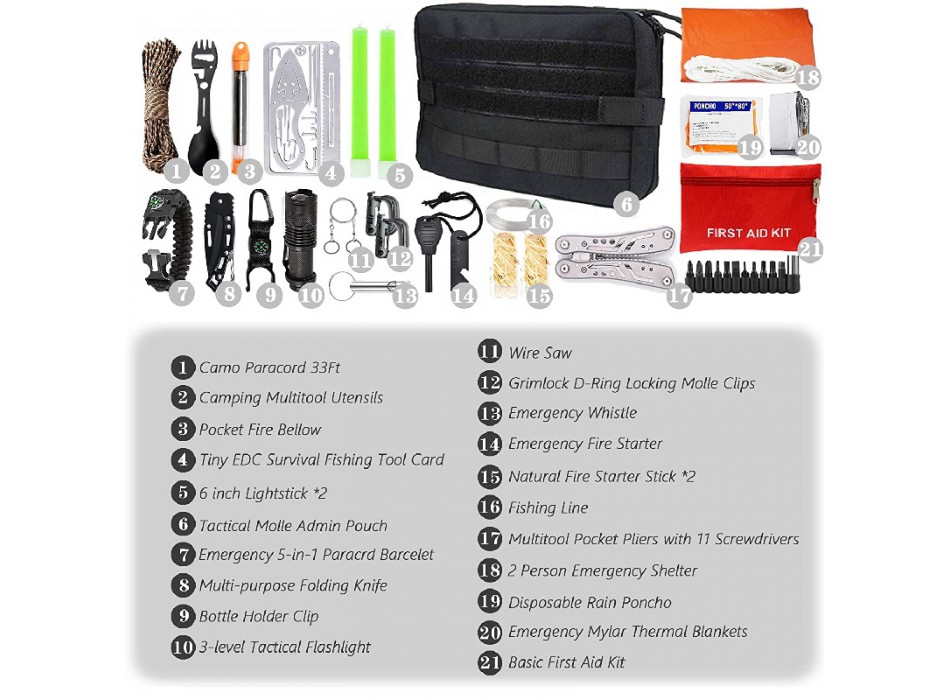 Kit sopravvivenza e primo soccorso 101 pezzi con borsello Divisa Militare