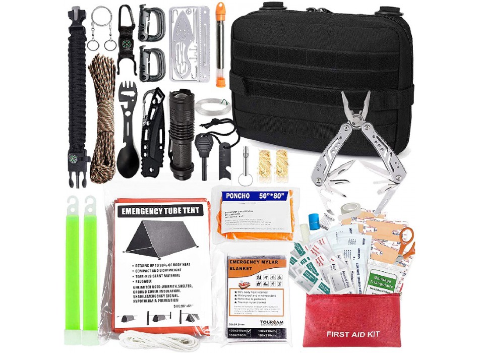 Kit sopravvivenza e primo soccorso con tourniquet 102 pezzi borsa tattica -  Kit completi - Divisa Militare