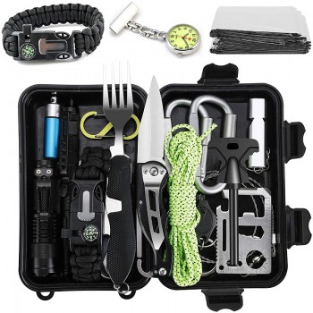 Kit sopravvivenza outdoor e urban 23 pezzi con posate e penna da difesa Divisa Militare