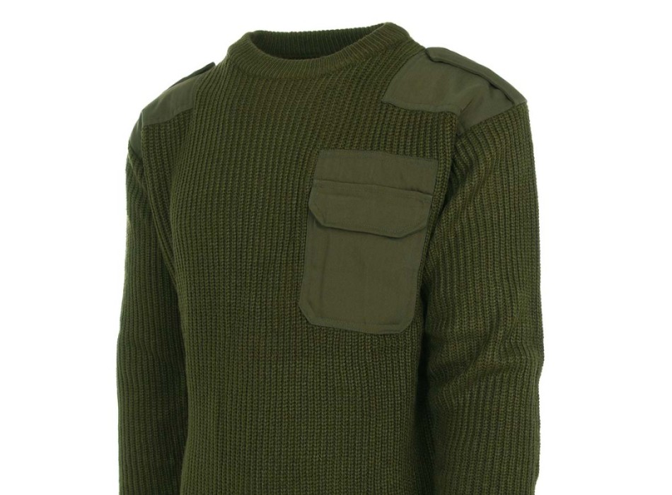Maglione verde stile Esercito con toppe su spalla e gomiti portagradi e taschino Divisa Militare