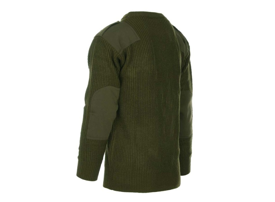 Maglione verde stile Esercito con toppe su spalla e gomiti portagradi e taschino Divisa Militare