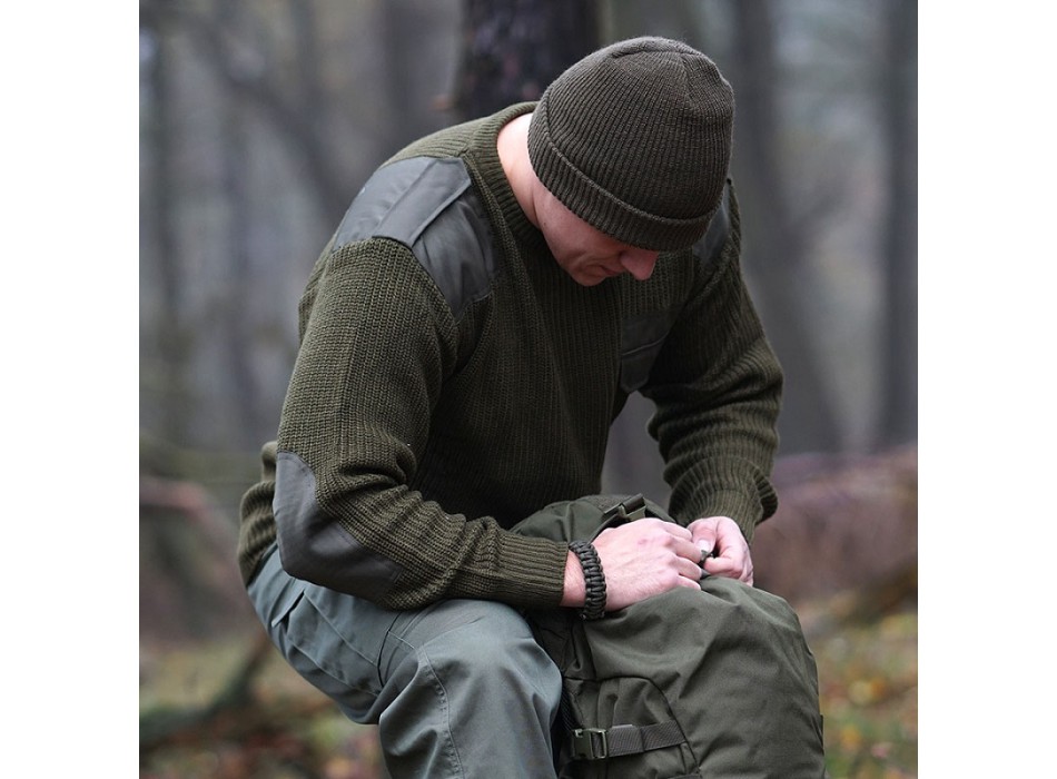 Maglione verde stile Esercito con toppe su spalla e gomiti portagradi e taschino Divisa Militare