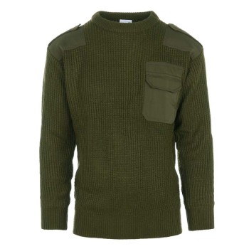 Maglione verde stile Esercito con toppe su spalla e gomiti portagradi e taschino Divisa Militare