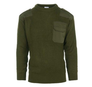 Maglione verde stile Esercito con toppe su spalla e gomiti portagradi e taschino Divisa Militare