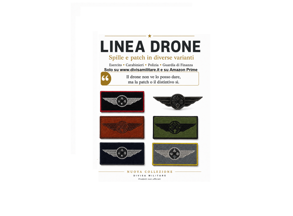 Patch Brevetto Pilota Drone 8 × 4 cm contorno blu a velcro Divisa Militare