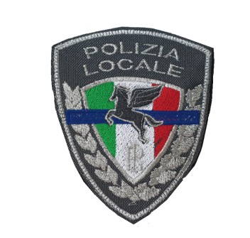 Patch Polizia Locale Pegaso argento thin blue line cm 9x7 Divisa Militare