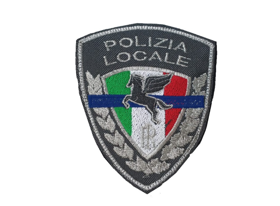 Patch Polizia Locale Pegaso argento thin blue line cm 9x7 Divisa Militare