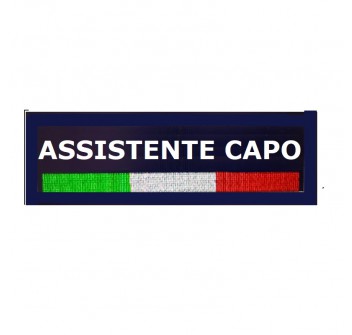 Patch scritta assistente capo ricamata con velcro e tricolore polizia locale Divisa Militare