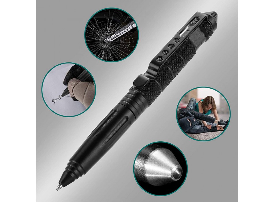 Penna tattica da difesa argento e rompi vetro uso kubotan Divisa Militare
