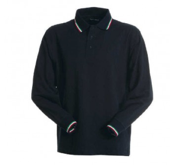 Polo blu maniche lunghe con tricolore Divisa Militare