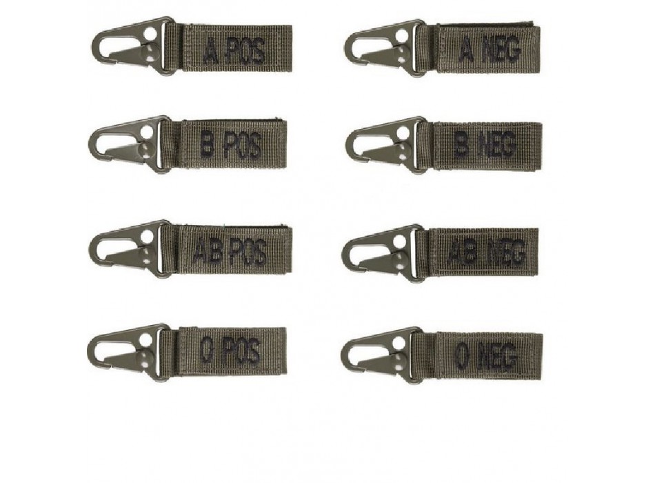 Portachiavi moschettone gruppo sanguigno in cordura verde Divisa Militare