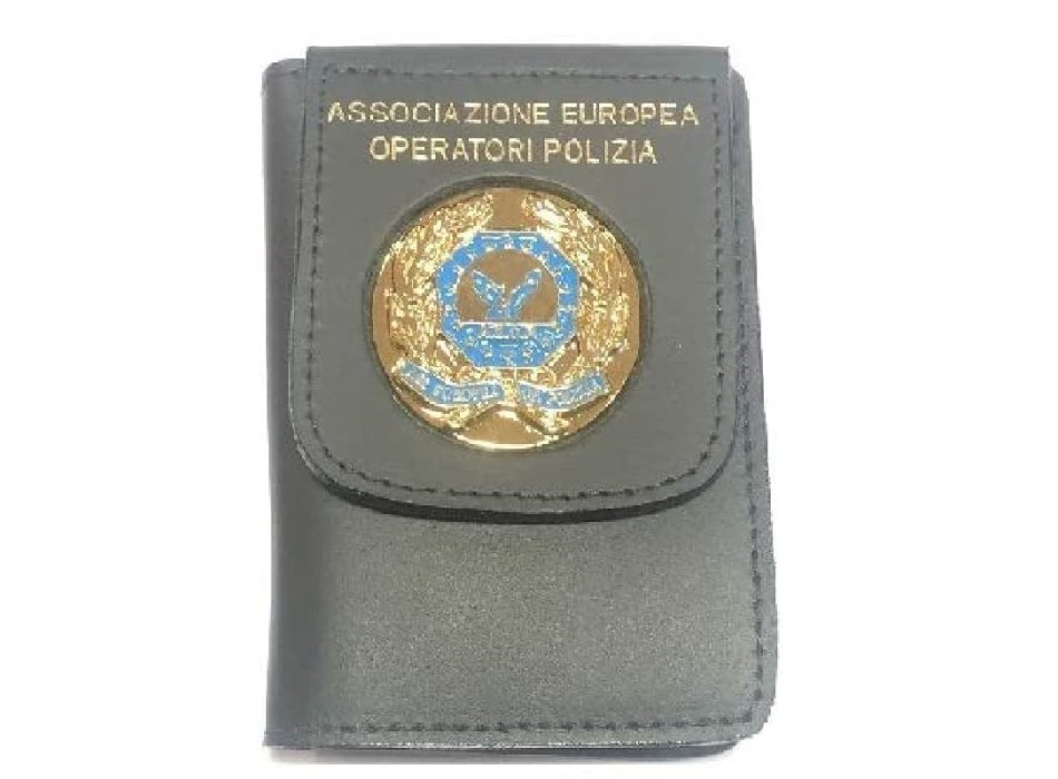 Portafogli con placca AEOP associazione europea operatori di polizia Divisa Militare