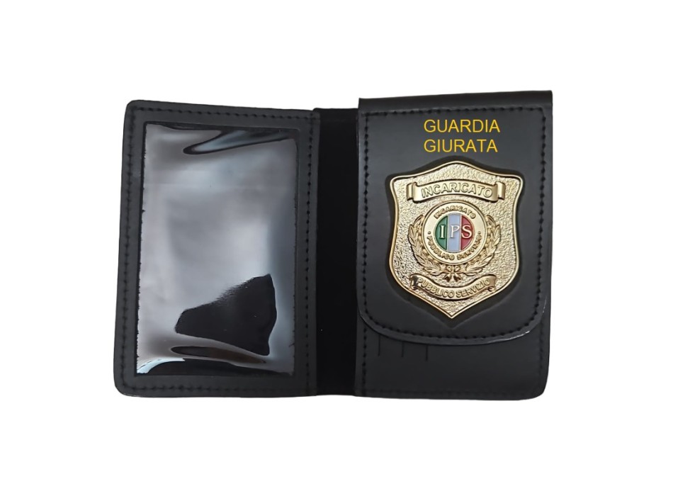 Portafogli con placca IPS Incaricato di pubblico servizio con scritta Guardia Giurata Divisa Militare