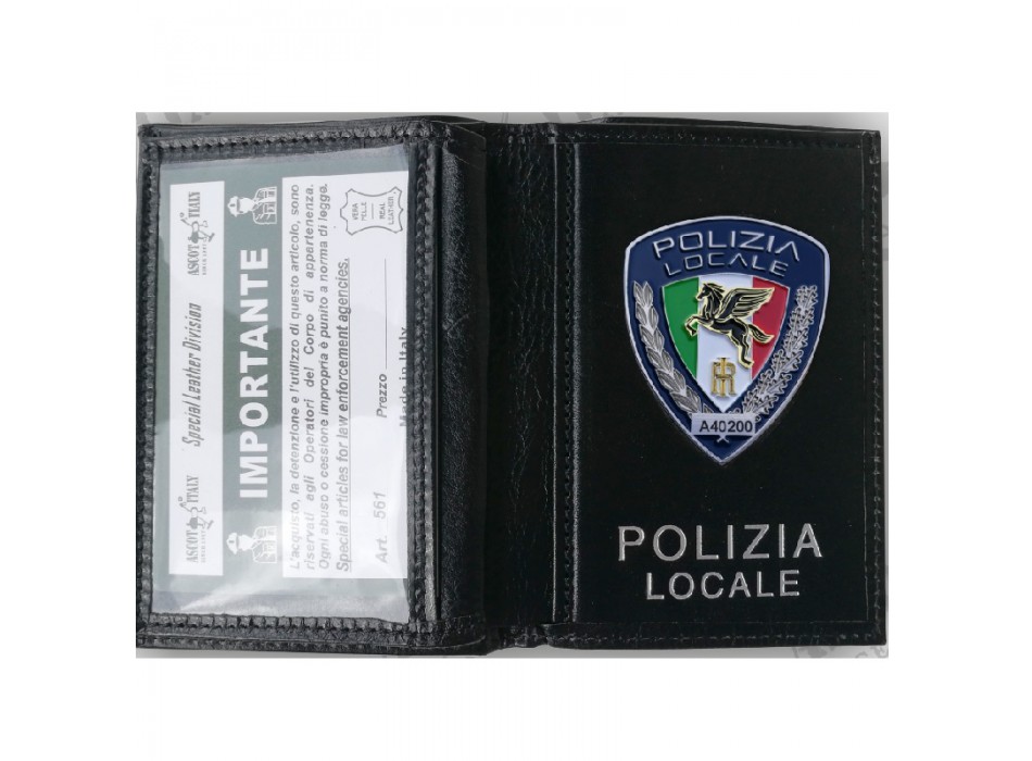 Portafogli con placca occulta Polizia Locale Pegaso ascot 561