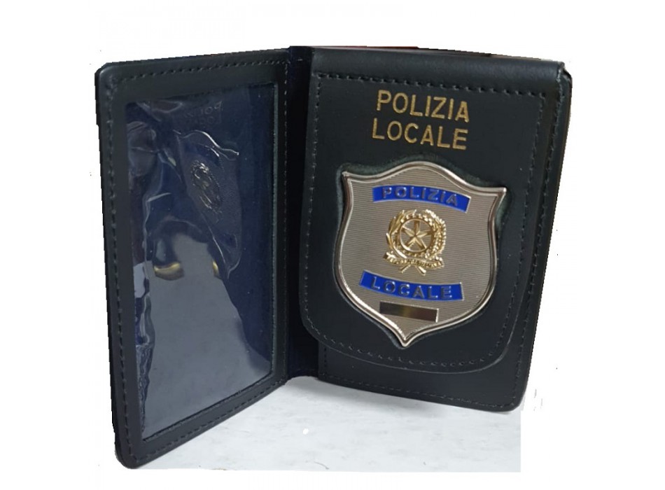 Portafogli con placca polizia locale stemma repubblica italiana