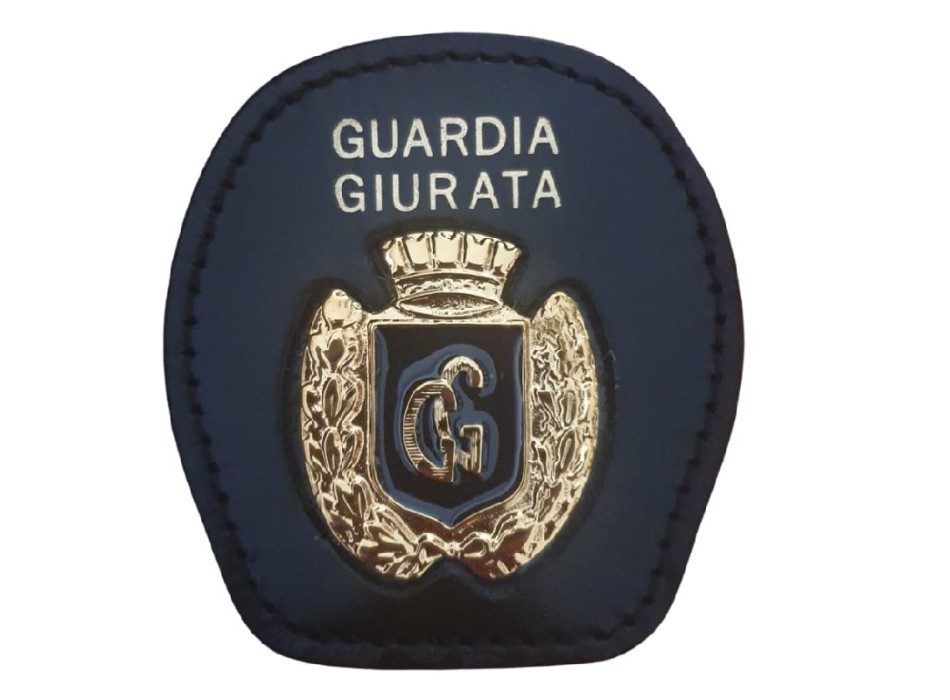 Portaplacca da cintura con placca Guardia Giurata corona Divisa Militare