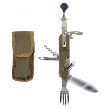 Posate pieghevoli 7 in 1 forchetta coltello coltellino cucchiaio apribottiglie/scatole lampada Divisa Militare