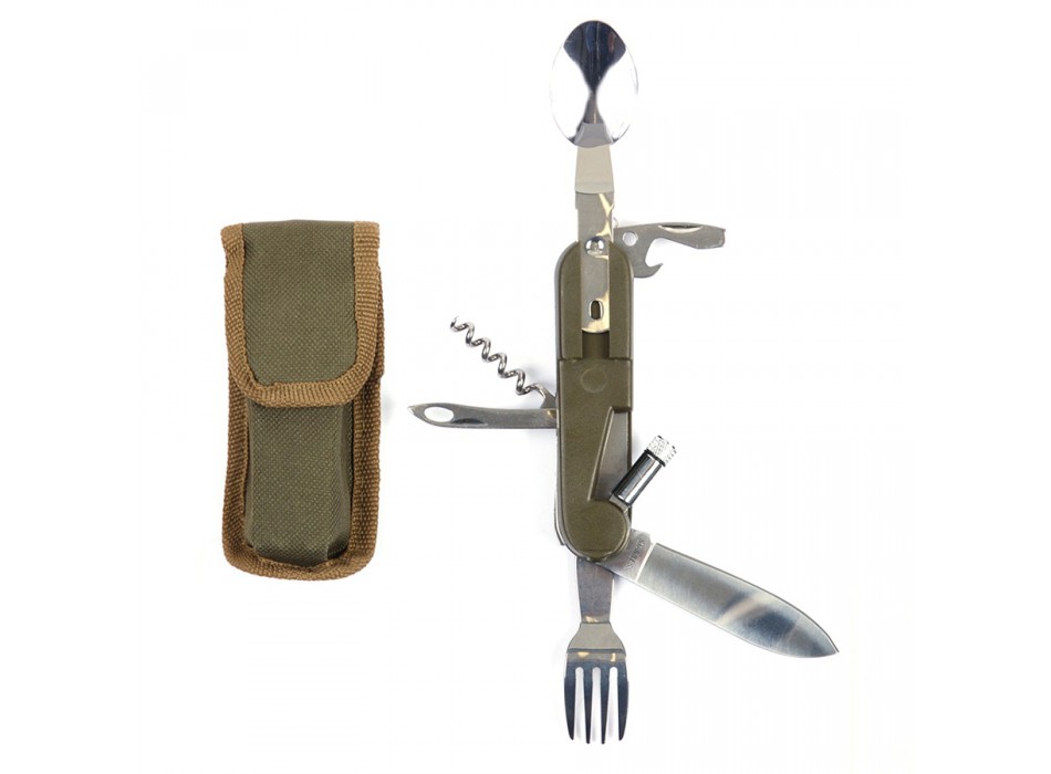 Posate pieghevoli 7 in 1 forchetta coltello coltellino cucchiaio apribottiglie/scatole lampada Divisa Militare