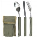 Posate pieghevoli forchetta coltello cucchiaio acciaio+custodia