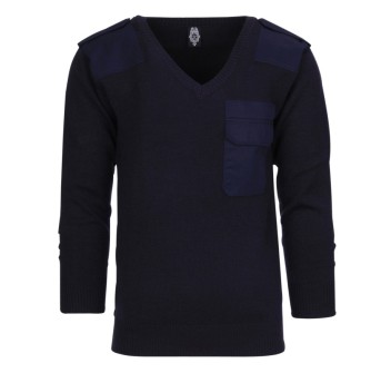 Pullover a maniche lunghe collo a V blu Divisa Militare