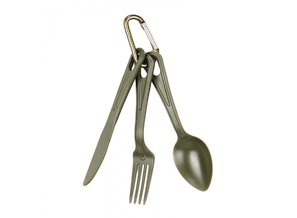 Set posate forchetta coltello cucchiaio con moschettone Divisa Militare
