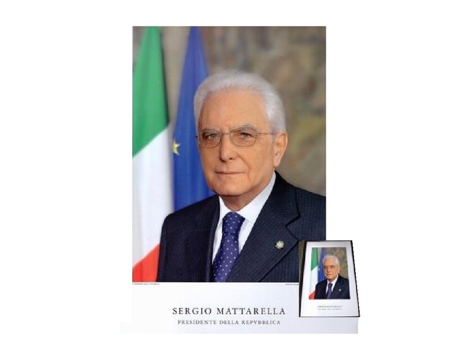 Stampa ritratto Presidente della Repubblica Sergio Mattarella in cornice Divisa Militare