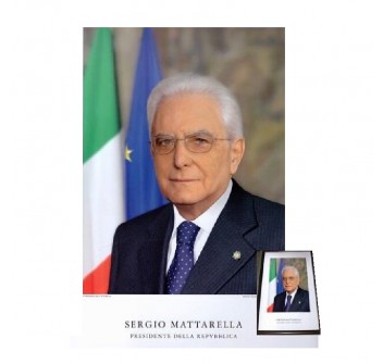 Stampa ritratto Presidente della Repubblica Sergio Mattarella in cornice Divisa Militare