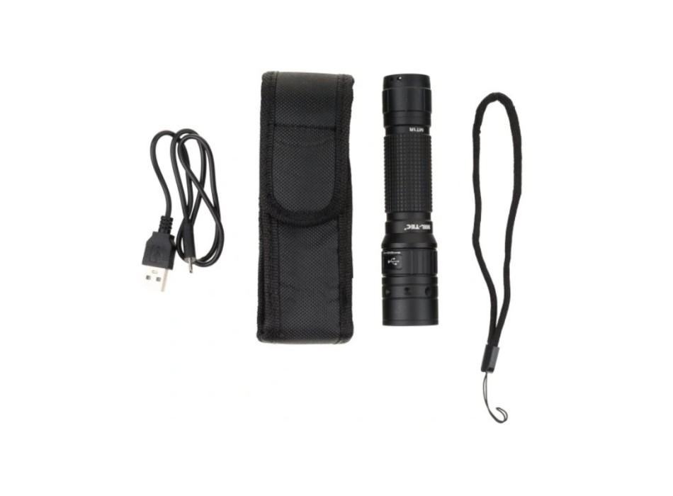 Torcia tattica ricaricabile 500 lumens con porta cordura Divisa Militare