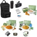 Zaino d'emergenza/sopravvivenza con radio,kit medio e cibo pasta bolognese e spezzatino