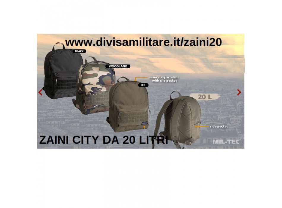 Zaino militare city nero a molle 20 litri Divisa Militare