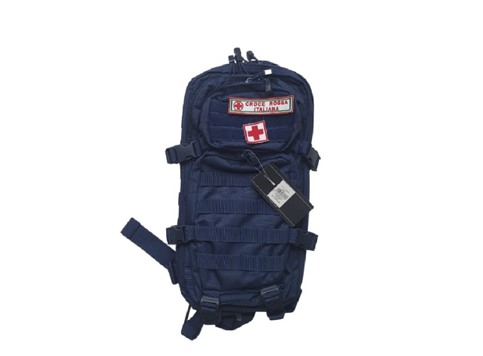 Zaino rosso medio litri 20 CRI Croce Rossa con 2 patch Divisa Militare